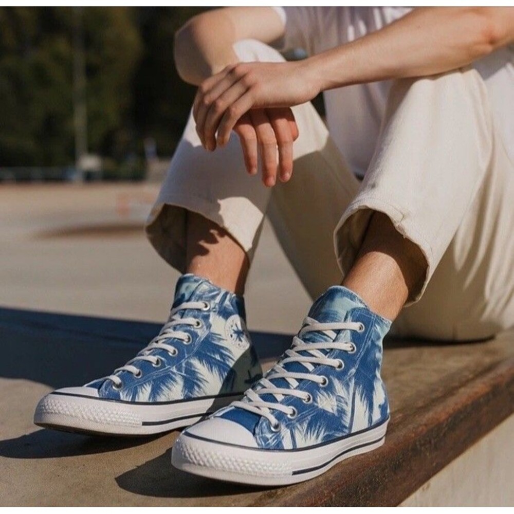 Converse‎ Sneakers Mens 8.5 Blue Palm Tree Chuck Taylor All Star Tropical Canvas